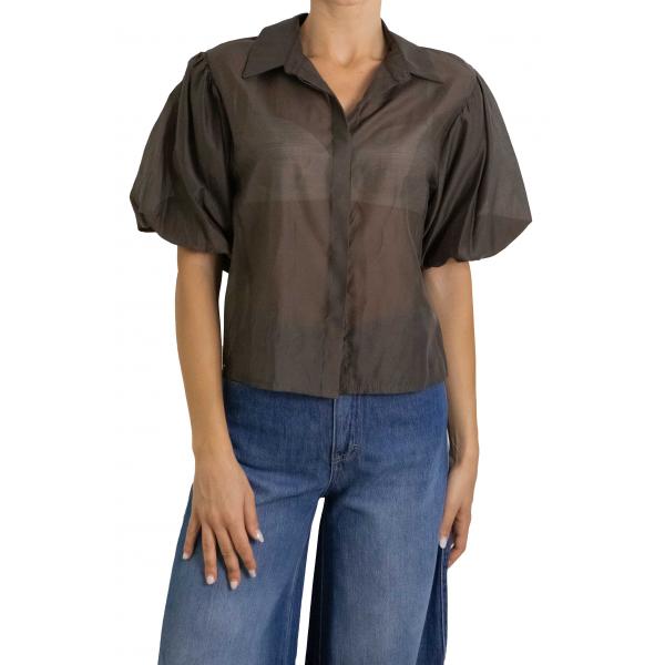 Camicia tinta unita con manica palloncino